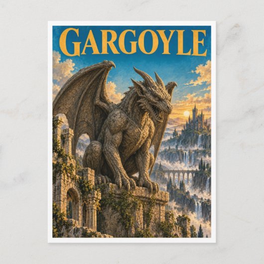 Gargoyle, Gothic Fantasy-Monster Postkarte (Vorderseite)