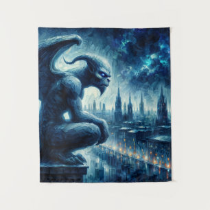 Gargoyle in gotischer Stadt nachts Wandteppich