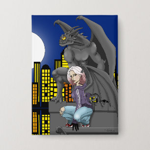Gargoyle-Stadtlandschaft in urbaner Fantasy Button