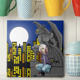 Gargoyle-Stadtlandschaft in urbaner Fantasy Fliese