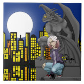 Gargoyle Urban Fantasy Cityscape Fliese (Vorderseite)