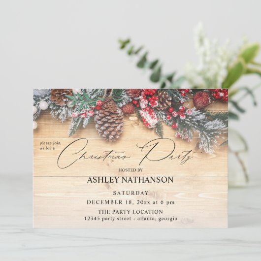 Garland & Berries Rustikales Weihnachtsgebäck Part Einladung (Stehend Vorderseite)
