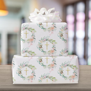 Garland Christian Gold Kreuz Rosen Blumen Geschenkpapier