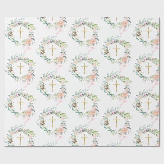 Garland Christlich Gold Cross Rose Bloral Geschenkpapier (Flach)
