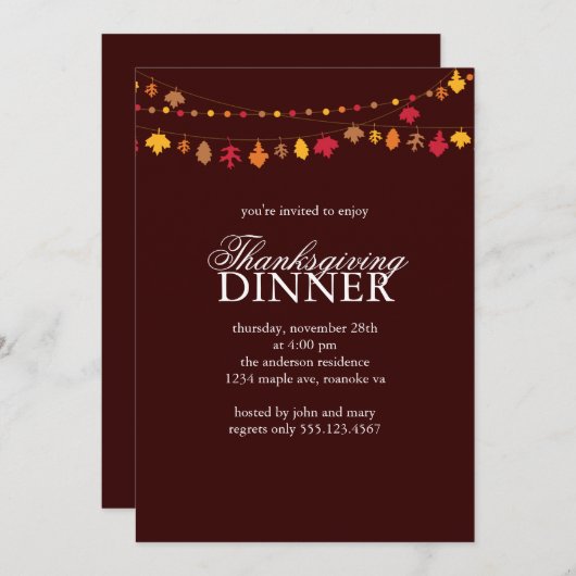 Garland Erntedank Abendessen im Herbst Einladung (Vorne/Hinten)