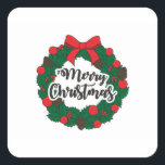 Garland Merry Christmas Quadratischer Aufkleber<br><div class="desc">Christmas Garland Xmas Ornament,  Candy Green Circle Decor ,  Pine Ribbbon Art Holly,  Text Vintage Light Lettering ,  Gift Tree Party Decorance ,  December Einladung Border Frame,  Banner Year Happy Holiday Merry Decerror, </div>
