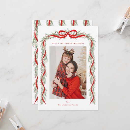 Garland with a bow karte (Vorderseite/Rückseite Beispiel)