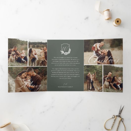 Garland Wreath Monogram Foto Gallery Dreifach Gefaltete Urlaubskarte (Innenseite)