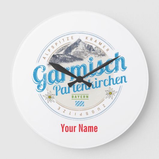 Garmisch Partenkirchen Bayern Vintage Alpen Große Wanduhr (Vorderseite)