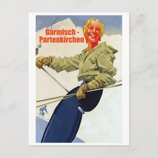 Garmisch-Partenkirchen, Mädchen auf dem Skilift Postkarte (Vorderseite)