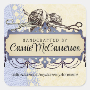 Garn der strickenden Nadeln des Shabby Quadratischer Aufkleber