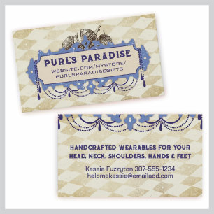 Garn der strickenden Nadeln des Shabby Visitenkarte