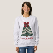 Garn-Faux-Stickerei-Christbaum-Froh-und-Hell Sweatshirt (Vorne ganz)