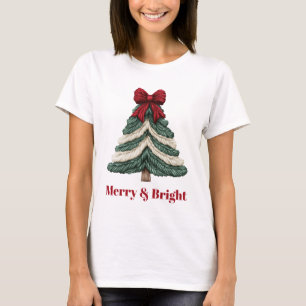 Garn-Faux-Stickerei-Weihnachtsbaum-Design T-Shirt