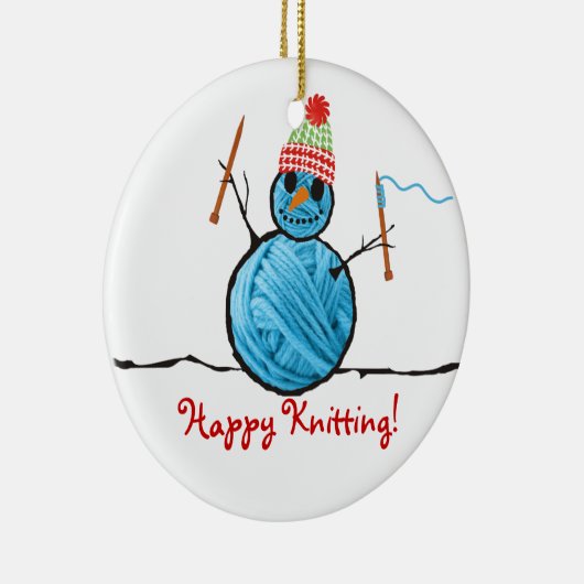 Garn-Schneemann-Stricknadeln Weihnachtsbaum Keramik Ornament (Rechts)