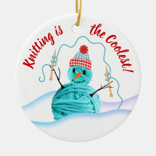 Garn-Schneemann-Stricknadeln Weihnachtsverzierung Keramikornament