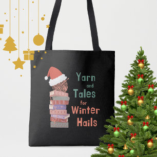 Garn und Geschichten für Wintergrüße zu Weihnachte Tragetaschen Mit Langen Trägern