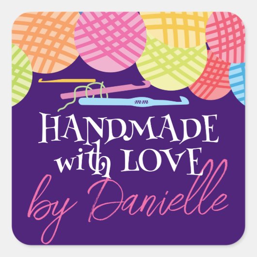 Garnbälle aus Crochet mit Liebe handgefertigt Quadratischer Aufkleber (Vorderseite)