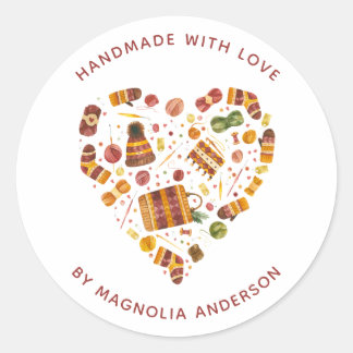 Garne Herzkreuz Handgefertigt mit Liebe Runder Aufkleber