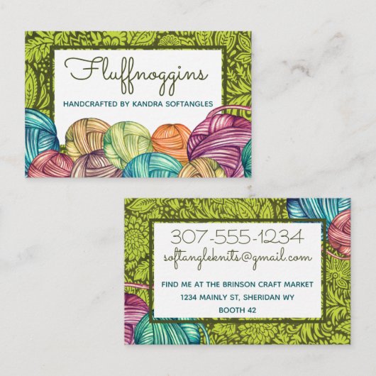 Garne im Wasserfarbenstil aus Strickfaser, hausgem Visitenkarte (Vorne/Hinten)