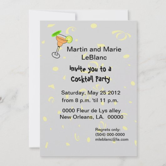 Garnele-Cartoon-Cocktail-Party Einladung (Rückseite)
