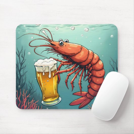 Garnele hält ein Glas Bier Mousepad (Mit Mouse)