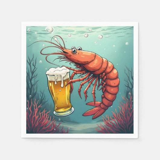 Garnele hält ein Glas Bier Serviette (Vorderseite)
