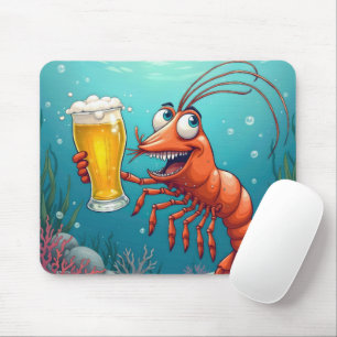 Garnele mit einem Glas Bier unter Wasser Mousepad