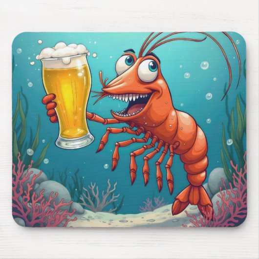 Garnelen, die ein Bier-Glas halten Mousepad (Vorne)