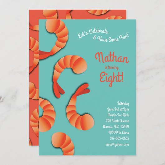 Garnelen-Kindergeburtstag-Party Einladung (Vorne/Hinten)