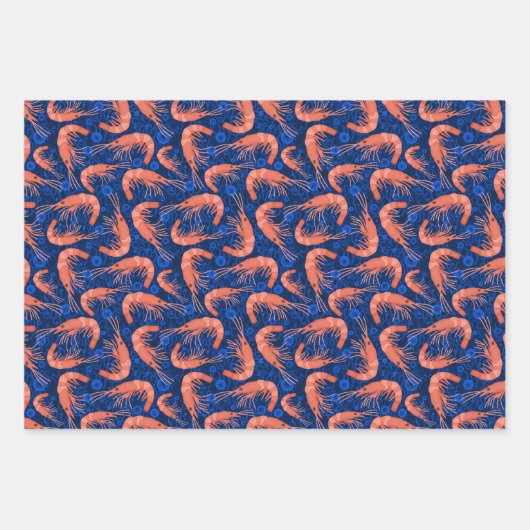 Garnelen Korallenmeerblasen Nautische Muster Geschenkpapier Set (Vorderseite 3)