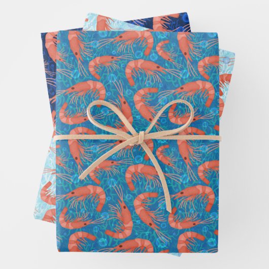 Garnelen Korallenmeerblasen Nautische Muster Geschenkpapier Set (Beispiel)