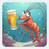 Garnelen mit einem Glas Bier unter Wasser Quadratischer Aufkleber (Vorderseite)