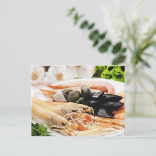 Garnelen und Muscheln Postkarte (Stehend Vorderseite)