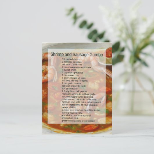 Garnelen und Wurst Gumbo Rezept leicht Postkarte (Stehend Vorderseite)