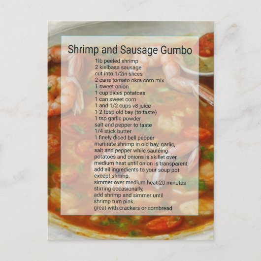 Garnelen und Wurst Gumbo Rezept leicht Postkarte (Vorderseite)