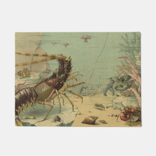 Garnelen, Unterwasser-Meeresleben, Vintage-Meeresl Fußmatte