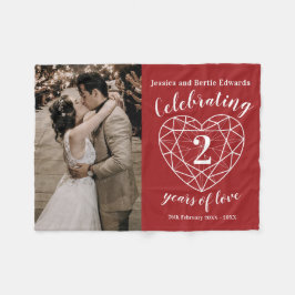 Garnet 2. Hochzeit Jubiläum Kontur Herz Rot Fleecedecke