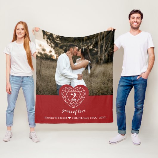 Garnet 2. Hochzeit Jubiläum Kontur Herz Rot Fleecedecke (Beispiel)