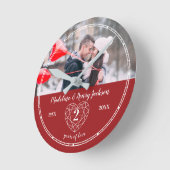 Garnet 2. Hochzeit Jubiläum Kontur Herz Rot Runde Wanduhr (Winkel)