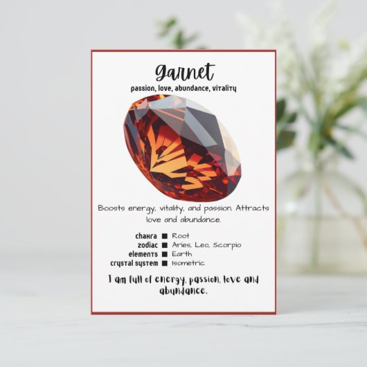 Garnet Crystal Meaning Card Einladung (Stehend Vorderseite)