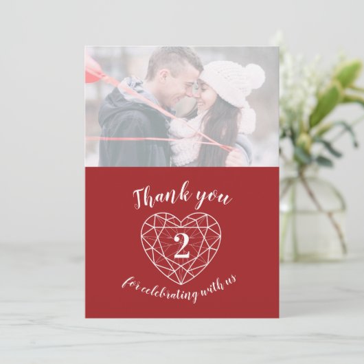 Garnet Edelstein Herzjubiläum 2 Jahre Foto Dankeskarte (Stehend Vorderseite)