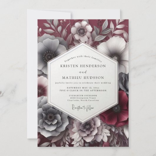 Garnet Gloaming Posy Wedding Einladung (Vorderseite)