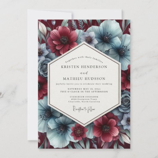 Garnet Icy Bloom Wedding Einladung (Vorderseite)