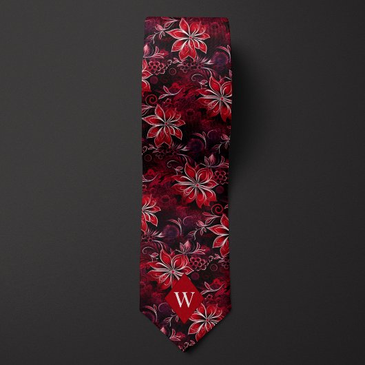 Garnet Red Floral Monogram Krawatte