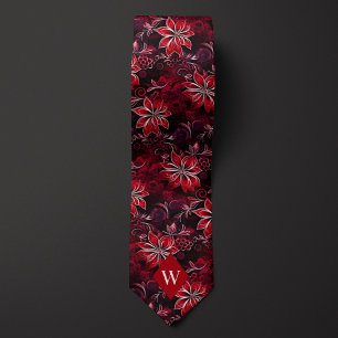 Garnet Red Floral Monogram Krawatte