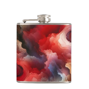 Garnet Red Smokey Abstrakt Watercolor Cloud Flachmann