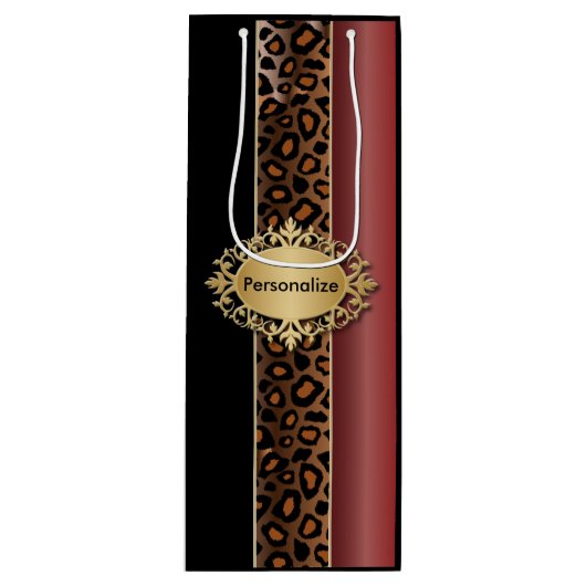 Garnet Red und Black Leopard Muster Geschenktüte Für Weinflaschen (Vorderseite)