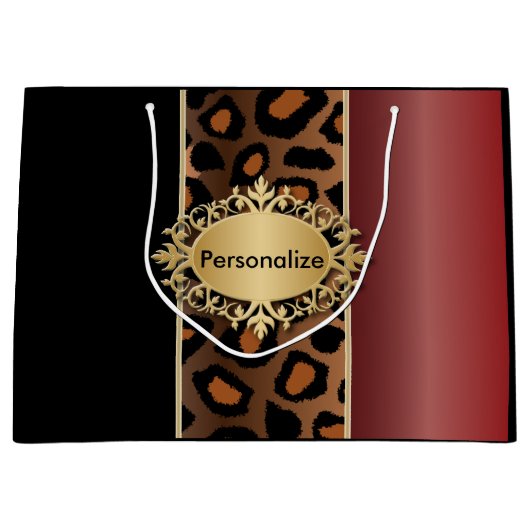Garnet Red und Black Leopard Muster Große Geschenktüte (Vorderseite)