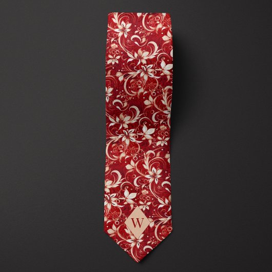 Garnet Red und Creme Monogram Krawatte